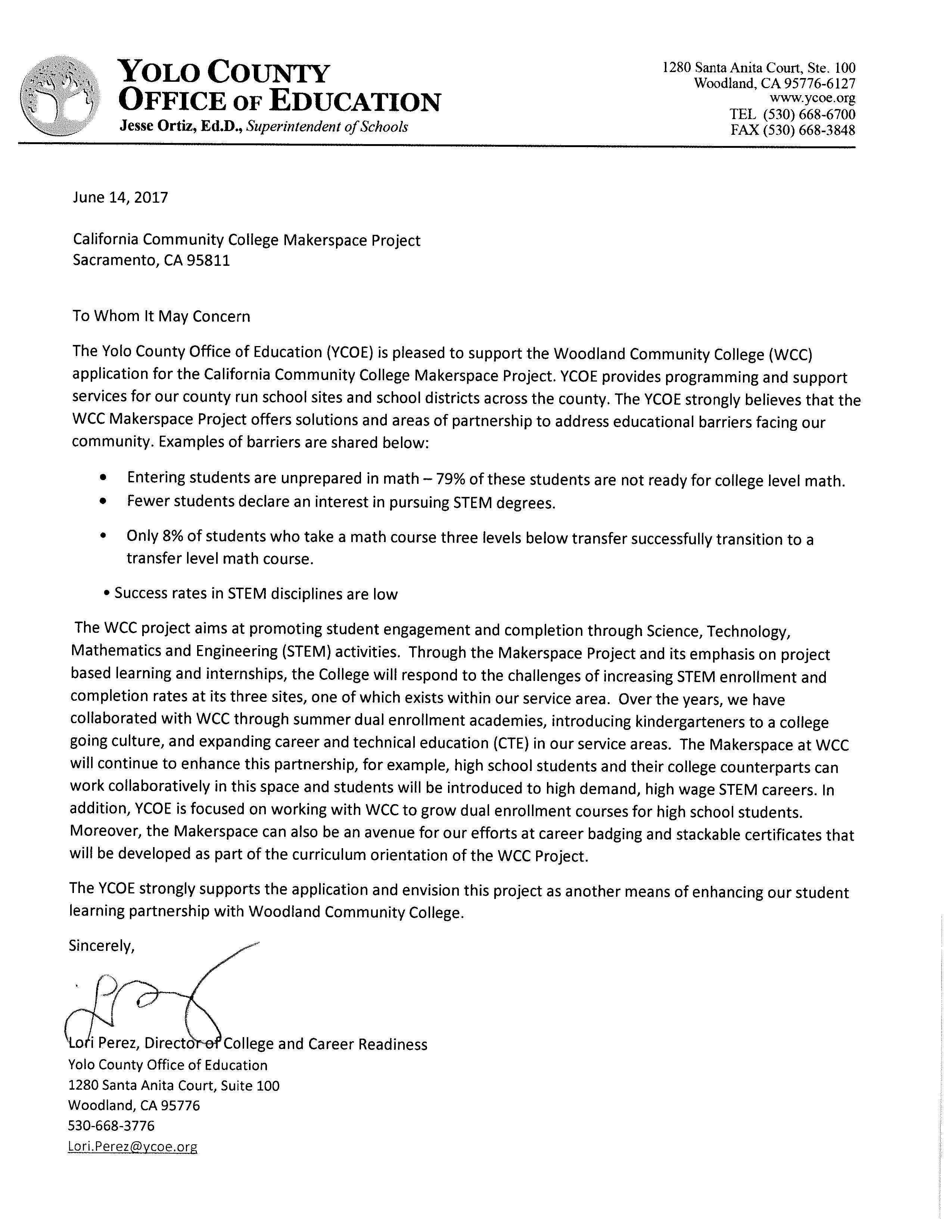Project Support Letter