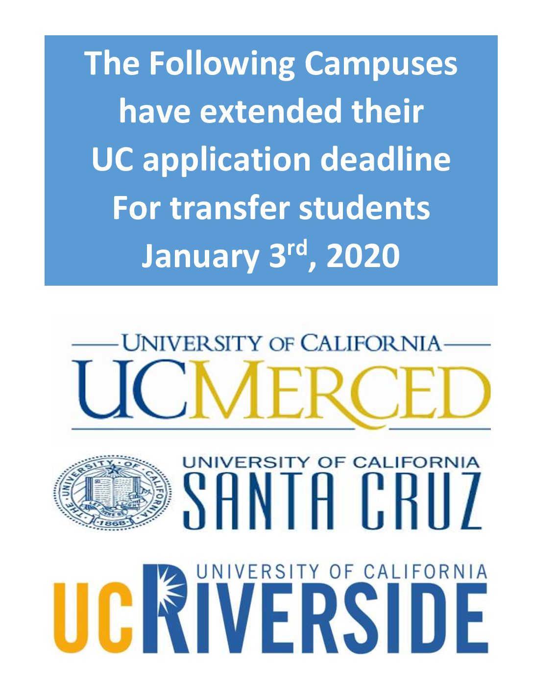 UC Application Deadline for UC Merced, UC Santa Cruz, UC