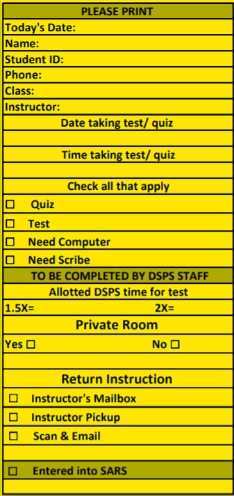 DSPS's "Test Proctoring Appointment" form