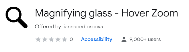 Logo and link to Magnifying Glass digital magnifying glass extension for Google Chrome