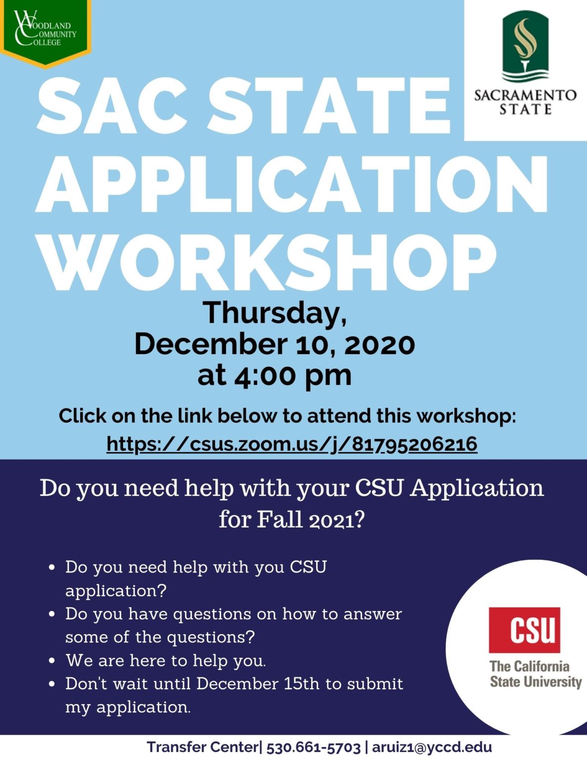 Cal State (Sac State) Application Dec 2020 Woodland