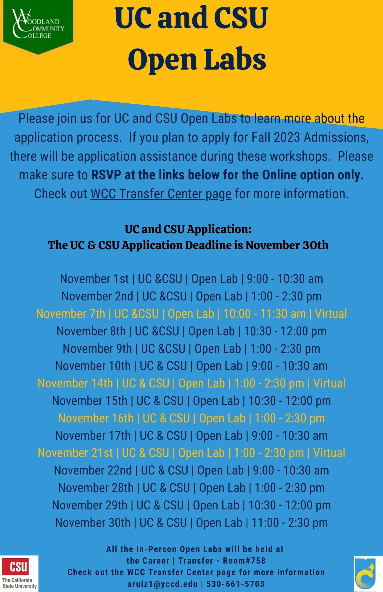 UC and CSU Application Open Lab Woodland Community College